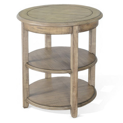 Rena Side End Table, 2 Shelves, 24 Inch Plank Light Brown Mahogany