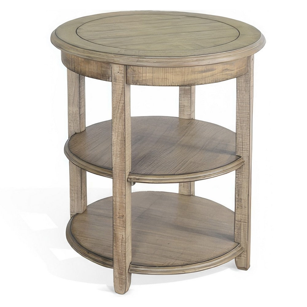 Rena Side End Table, 2 Shelves, 24 Inch Plank Light Brown Mahogany