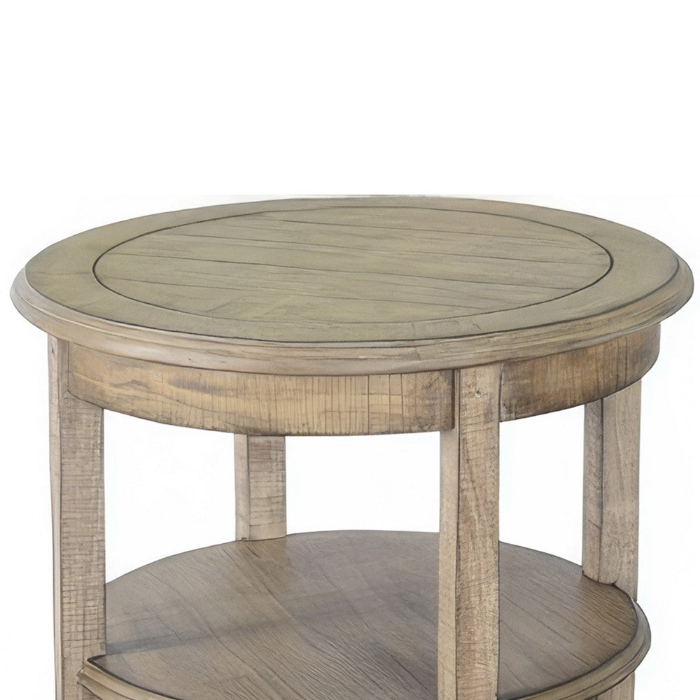 Rena Side End Table, 2 Shelves, 24 Inch Plank Light Brown Mahogany