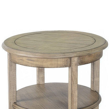 Rena Side End Table, 2 Shelves, 24 Inch Plank Light Brown Mahogany