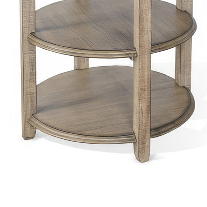 Rena Side End Table, 2 Shelves, 24 Inch Plank Light Brown Mahogany