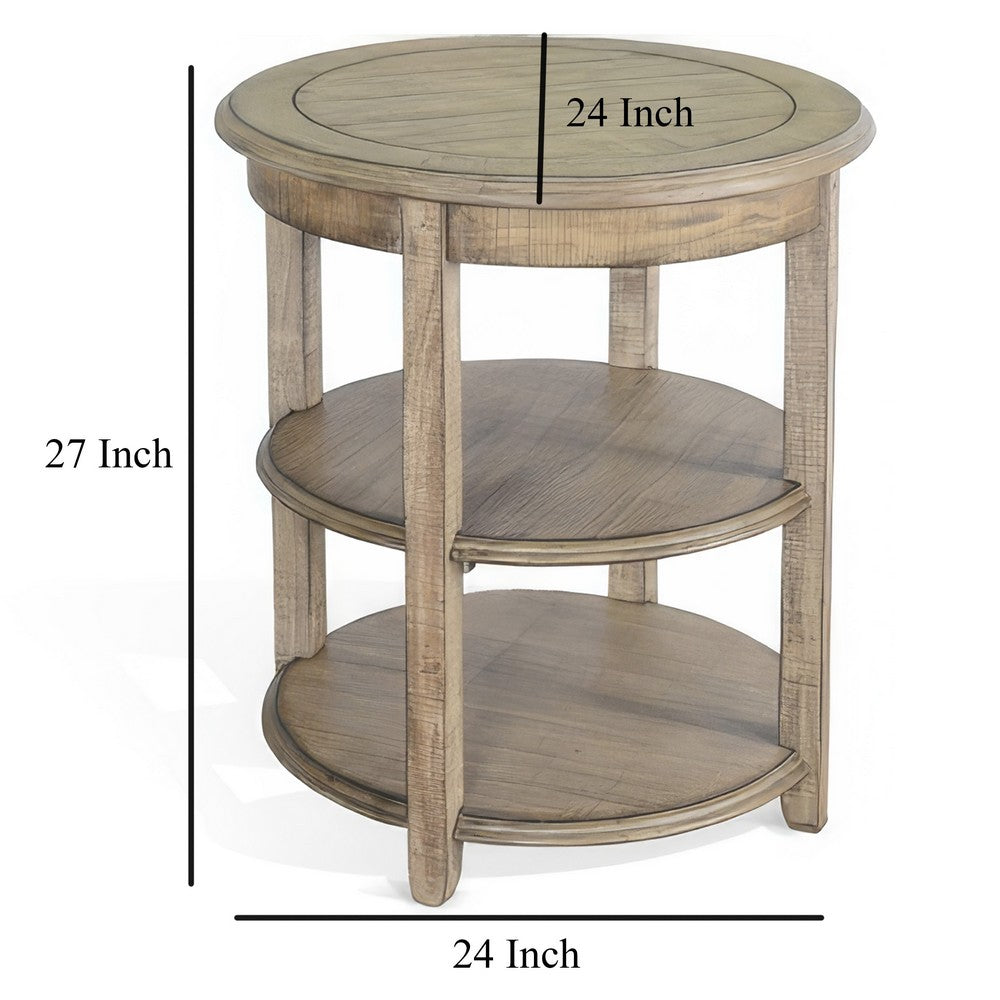 Rena Side End Table, 2 Shelves, 24 Inch Plank Light Brown Mahogany