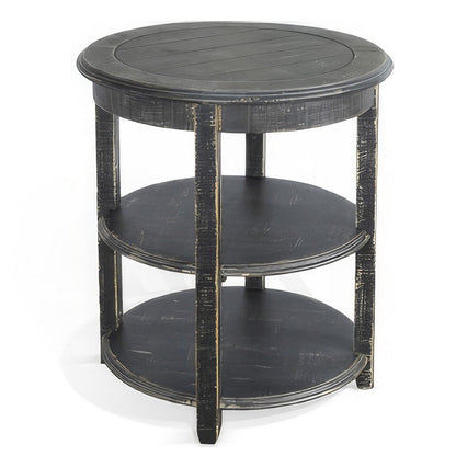 Rena Side End Table with 2 Shelves, 24 Inch Round Mahogany Wood – Black