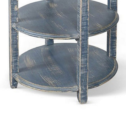 Rena Side End Table with 2 Shelves, 24 Inch Ocean Blue Mahogany Wood