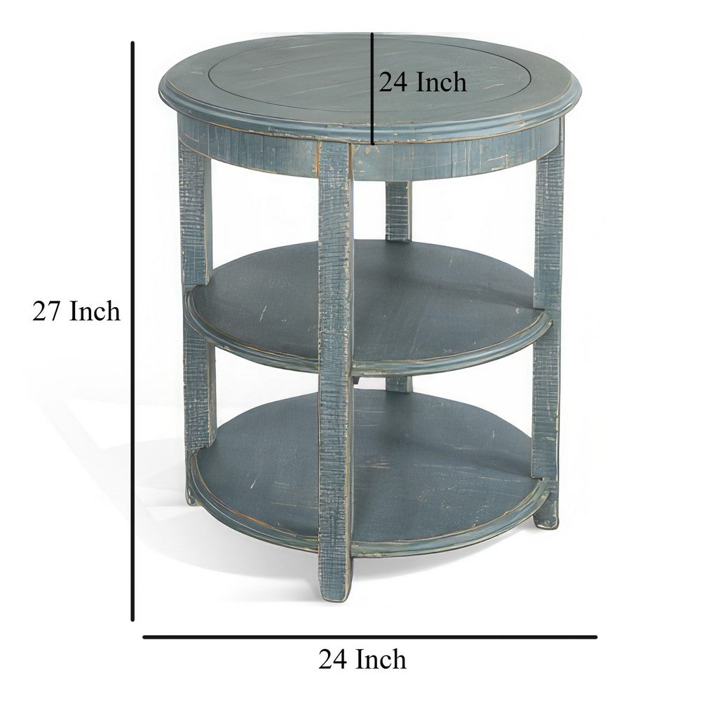 Rena Side End Table, 2 Shelves, 24 Inch Seagrass Green Mahogany Wood