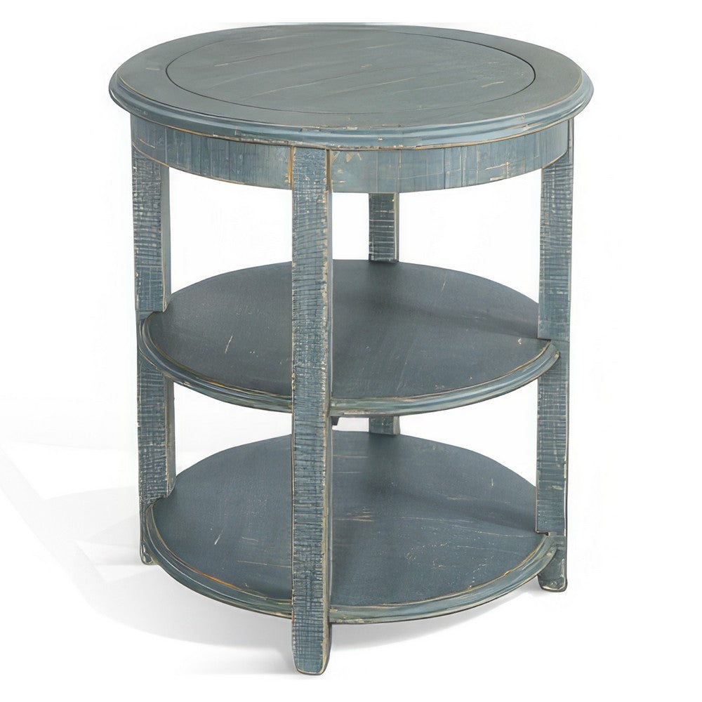 Rena Side End Table, 2 Shelves, 24 Inch Seagrass Green Mahogany Wood