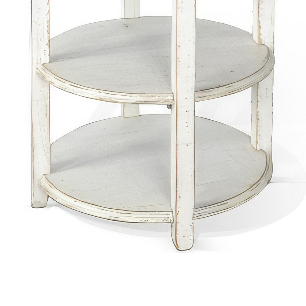 Rena Side End Table with 2 Shelves, 24 Inch Round White Mahogany Wood