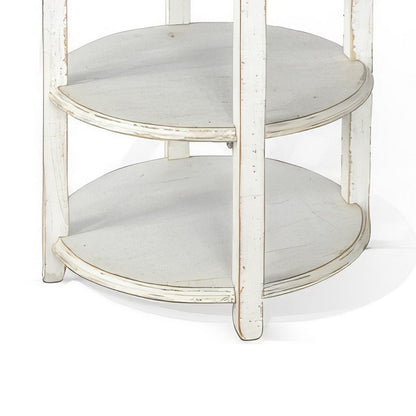 Rena Side End Table with 2 Shelves, 24 Inch Round White Mahogany Wood