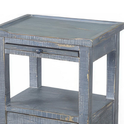 Rena Side End Table, 2 Drawers, Pull-Out Tray, 17 Inch Blue Mahogany