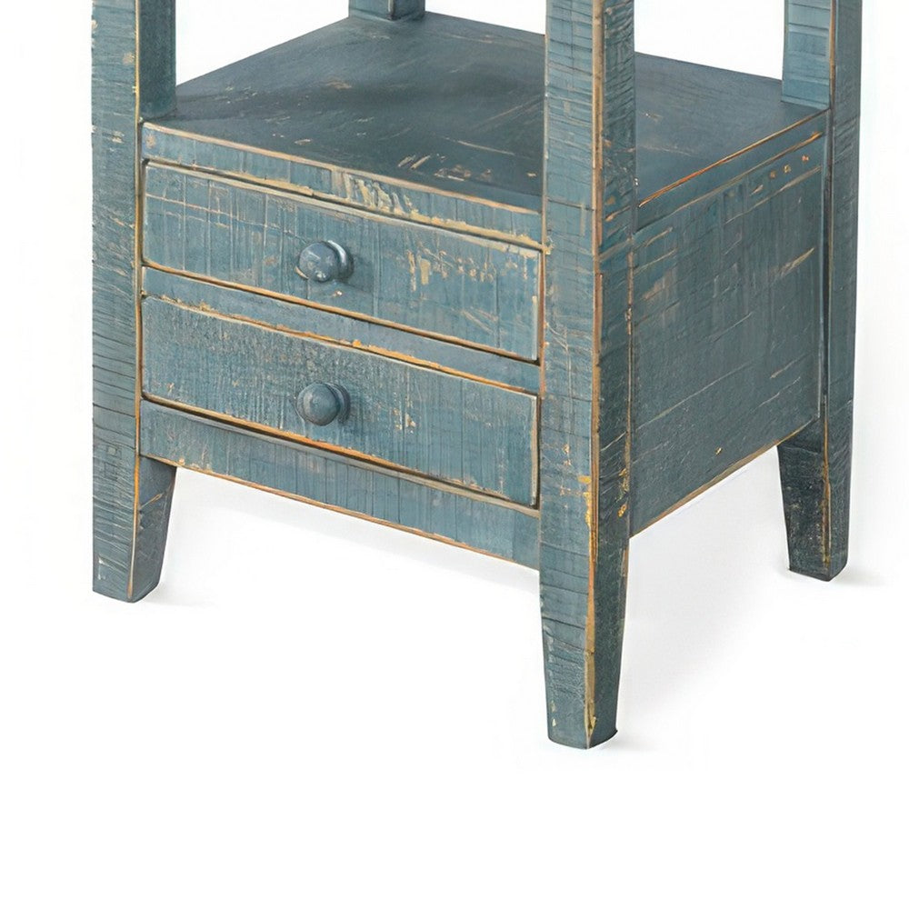 Rena Side End Table, 2 Drawers, Pull-Out Tray, 17 Inch Green Mahogany