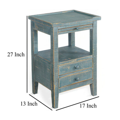 Rena Side End Table, 2 Drawers, Pull-Out Tray, 17 Inch Green Mahogany