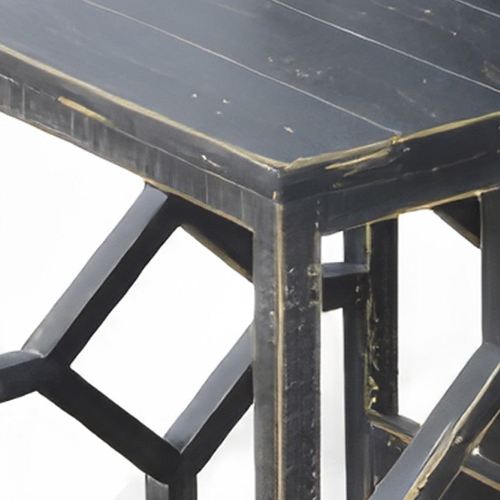 Rena 3 Piece Nesting Accent Table Set, Slatted, Rustic Black Mahogany