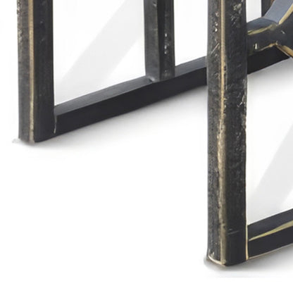 Rena 3 Piece Nesting Accent Table Set, Slatted, Rustic Black Mahogany