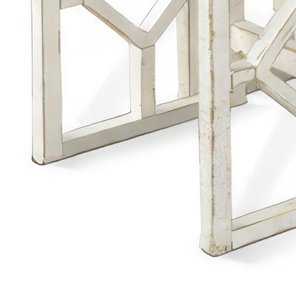 Rena 3 Piece Nesting Accent Table Set, Slatted, Rustic White Mahogany