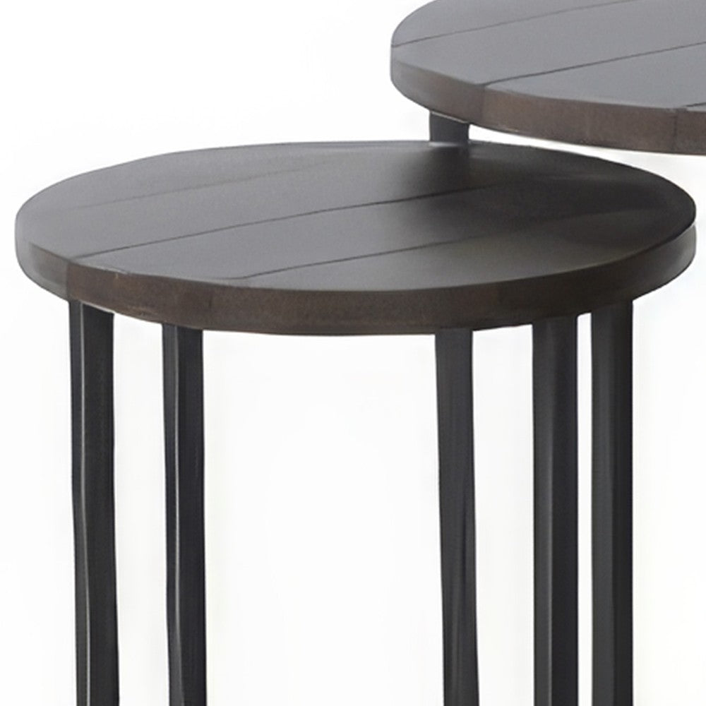 Flint 2 Piece Nesting Table Set, Dark Brown Mahogany, Black Metal Base