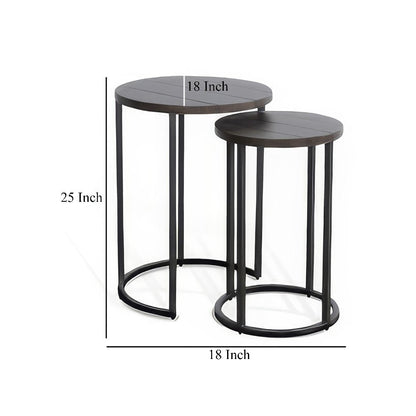 Flint 2 Piece Nesting Table Set, Dark Brown Mahogany, Black Metal Base
