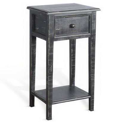 Rena Side End Table with 1 Drawer, 17 Inch Rustic Mahogany Wood – Black