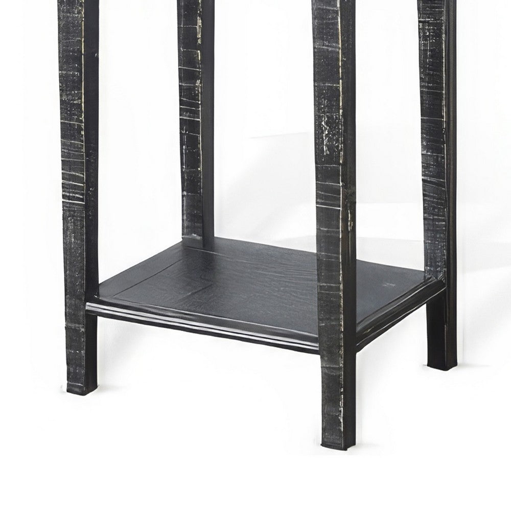 Rena Side End Table with 1 Drawer, 17 Inch Rustic Black Mahogany Wood