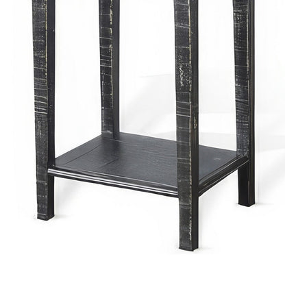 Rena Side End Table with 1 Drawer, 17 Inch Rustic Black Mahogany Wood