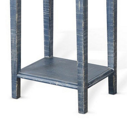 Rena Side End Table with 1 Drawer, 17 Inch Rustic Blue Mahogany Wood