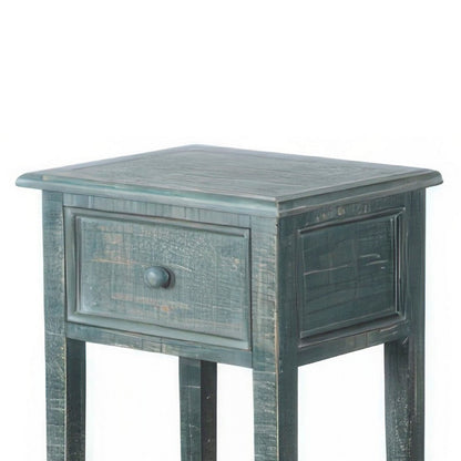 Rena Side End Table with 1 Drawer, 17 Inch Rustic Green Mahogany Wood