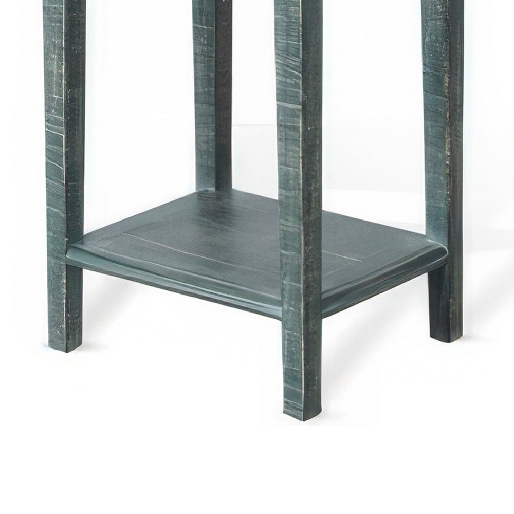 Rena Side End Table with 1 Drawer, 17 Inch Rustic Green Mahogany Wood