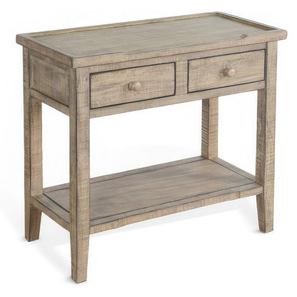 Rena Side End Table, 2 Drawers, 1 Shelf, 28 Inch Light Brown Mahogany