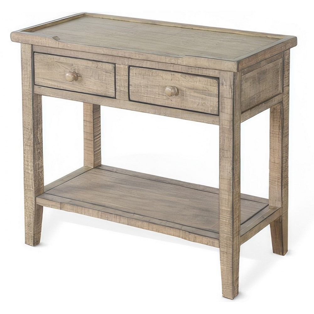 Rena Side End Table, 2 Drawers, 1 Shelf, 28 Inch Light Brown Mahogany