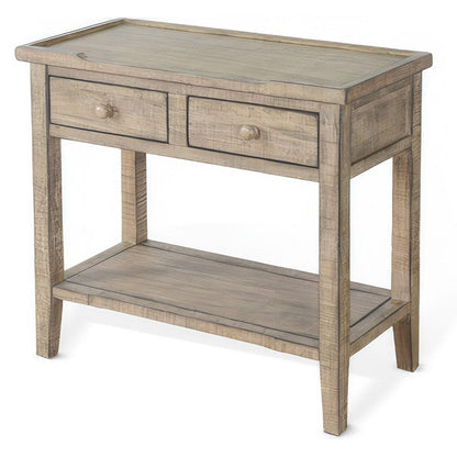 Rena Side End Table, 2 Drawers, 1 Shelf, 28 Inch Light Brown Mahogany