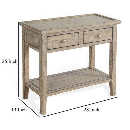 Rena Side End Table, 2 Drawers, 1 Shelf, 28 Inch Light Brown Mahogany