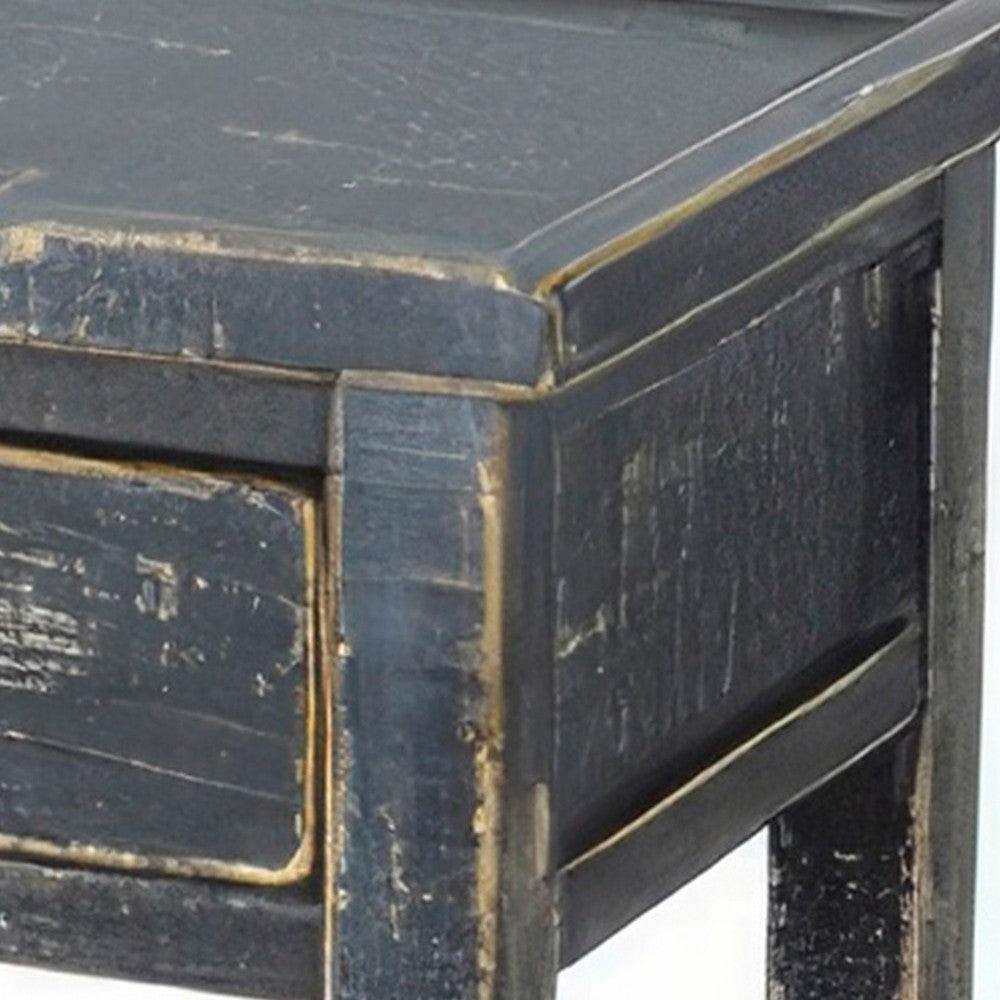 Rena Side End Table, 2 Drawers 1 Shelf, 28 Inch Rustic Black Mahogany