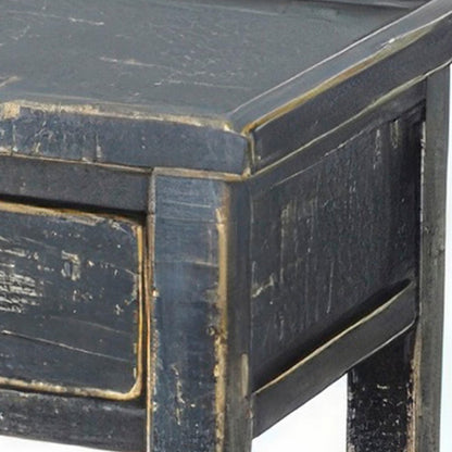 Rena Side End Table, 2 Drawers 1 Shelf, 28 Inch Rustic Black Mahogany