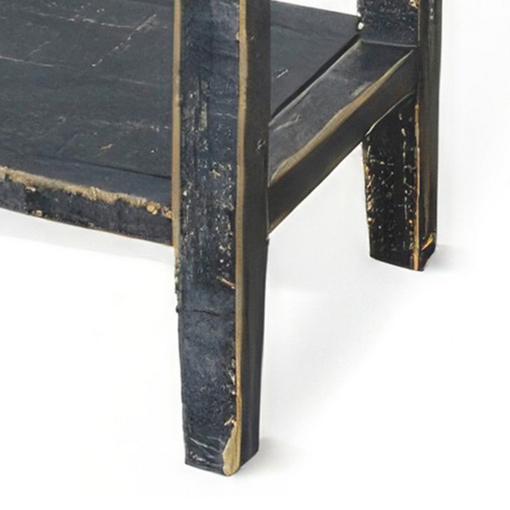Rena Side End Table, 2 Drawers 1 Shelf, 28 Inch Rustic Black Mahogany