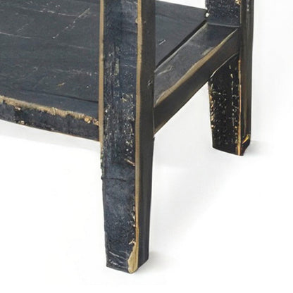 Rena Side End Table, 2 Drawers 1 Shelf, 28 Inch Rustic Black Mahogany