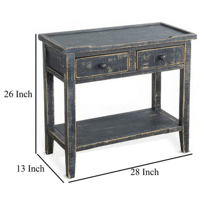 Rena Side End Table, 2 Drawers 1 Shelf, 28 Inch Rustic Black Mahogany