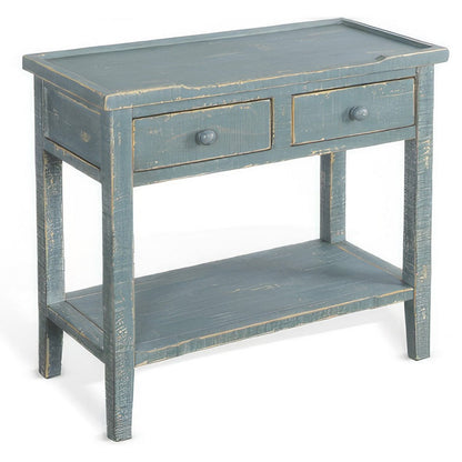 Rena Side End Table, 2 Drawers 1 Shelf, 28 Inch Rustic Green Mahogany