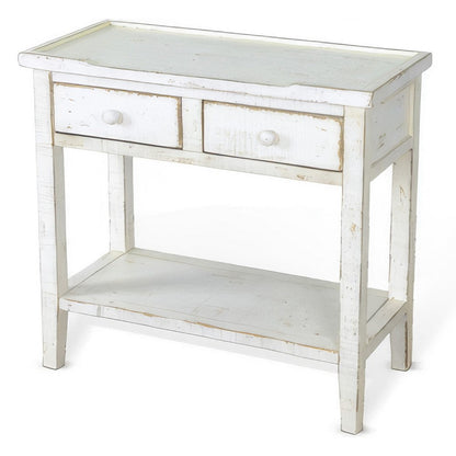 Rena Side End Table, 2 Drawers 1 Shelf, 28 Inch Rustic White Mahogany