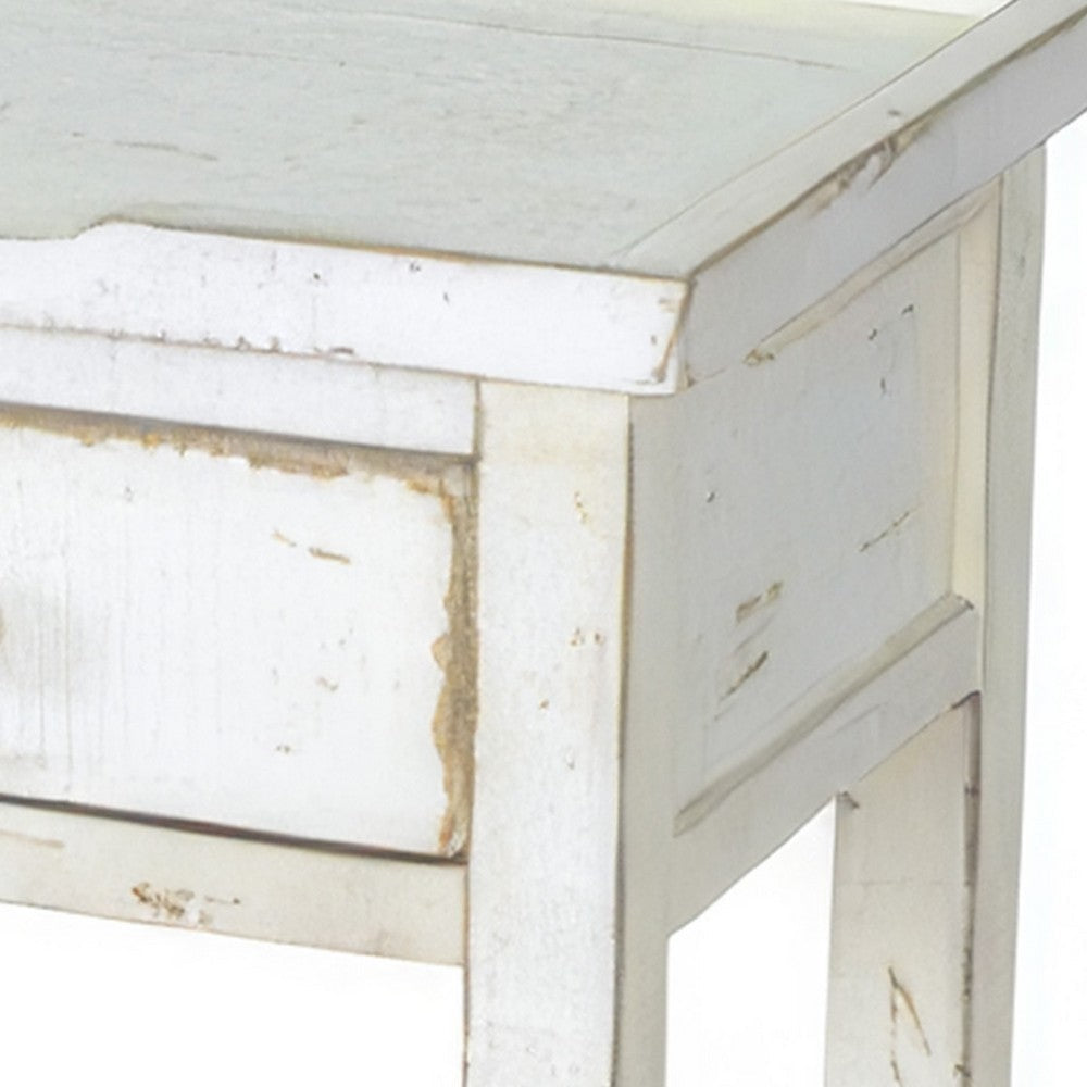 Rena Side End Table, 2 Drawers 1 Shelf, 28 Inch Rustic White Mahogany