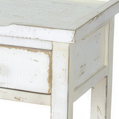 Rena Side End Table, 2 Drawers 1 Shelf, 28 Inch Rustic White Mahogany