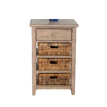 Rena End Table, 3 Natural Rattan Storage Baskets, 20 Inch Brown Wood