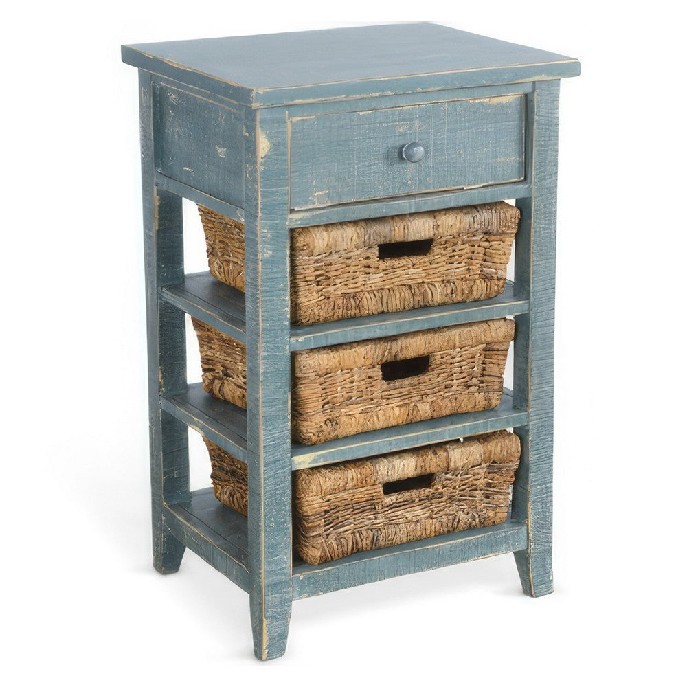 Rena End Table, 3 Natural Rattan Storage Baskets, 20 Inch Wood – Green