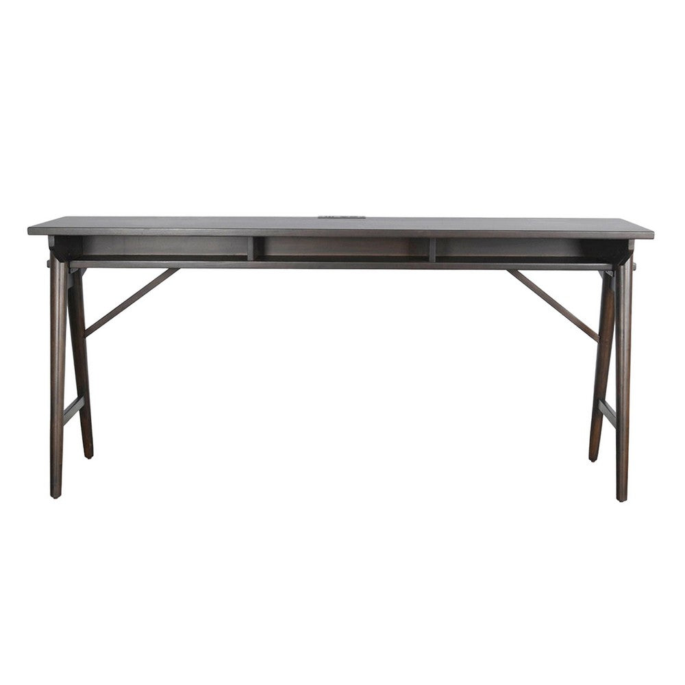 Ameri Console Table with USB Power Pack, 78 Inch Brown Mahogany Wood