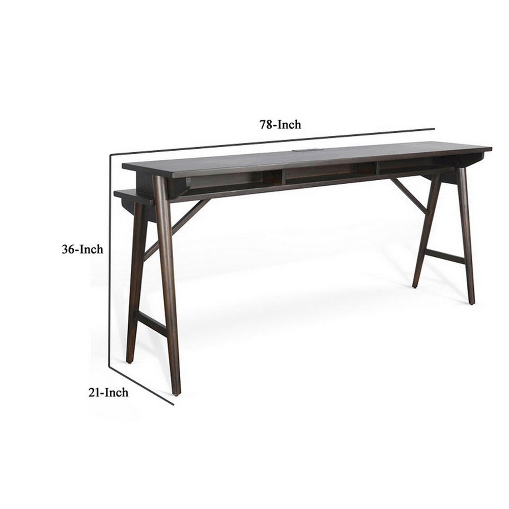 Ameri Console Table with USB Power Pack, 78 Inch Brown Mahogany Wood