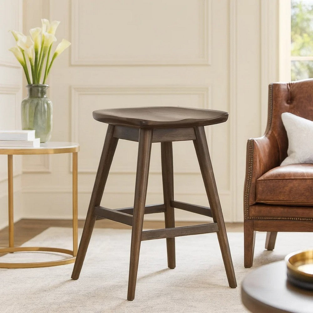 Ameri Counter Height Stool, Saddle Seat, Dark Brown Mahogany