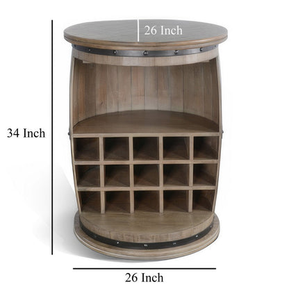 Flint Barrel Wine Rack, 15 Slots, Stemware Rack, Brown Mahogany Wood