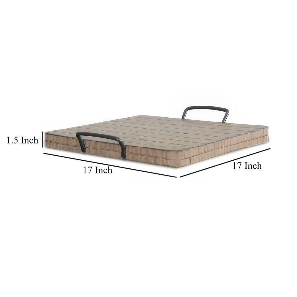 Rena Ottoman Tray with Metal Handles, 17 Inch Light Brown Mahogany