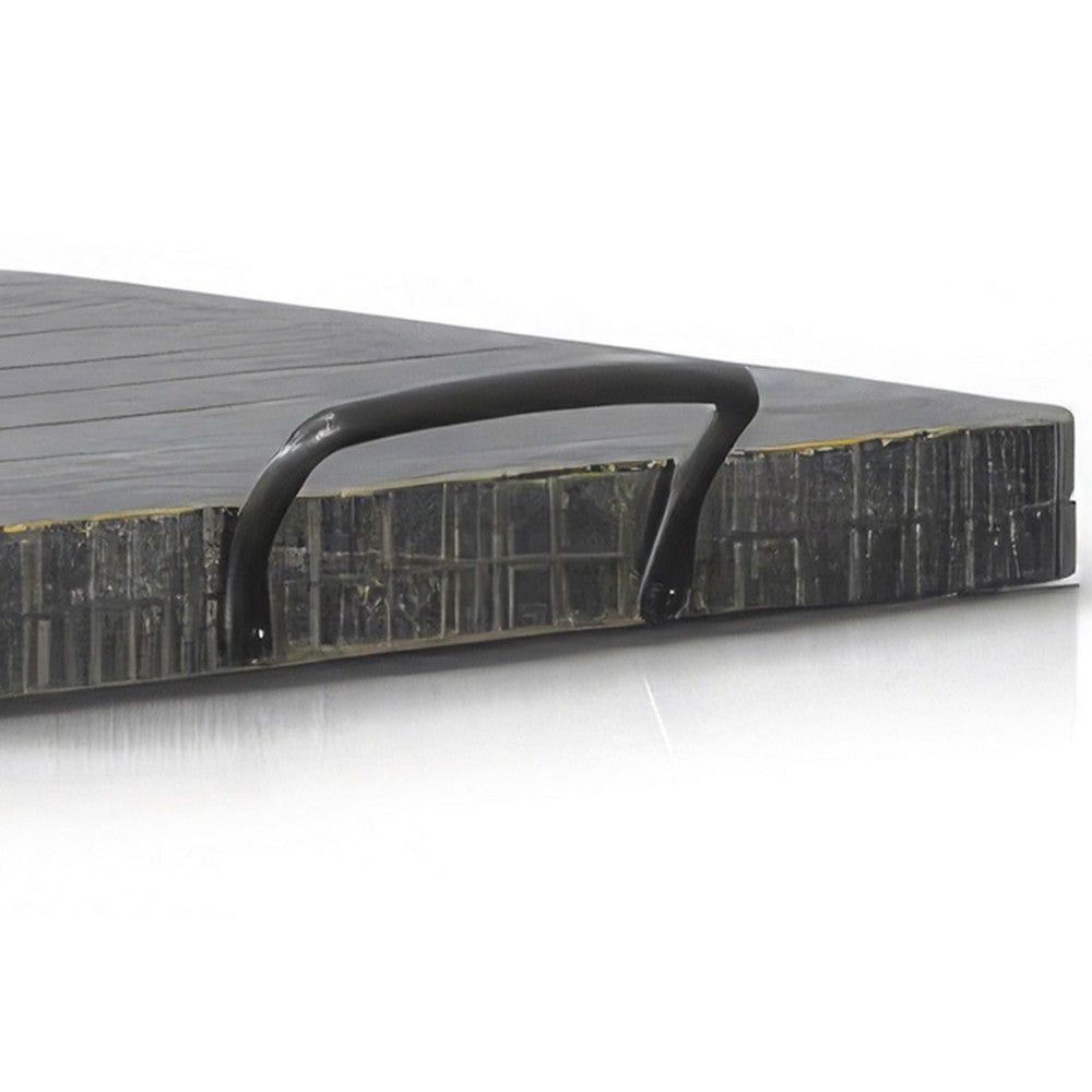 Rena Ottoman Tray with Metal Handles, 17 Inch Black Sand Mahogany Wood
