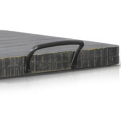 Rena Ottoman Tray with Metal Handles, 17 Inch Black Sand Mahogany Wood