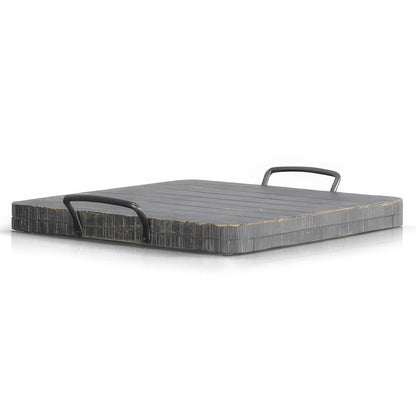 Rena Ottoman Tray with Metal Handles, 17 Inch Black Sand Mahogany Wood