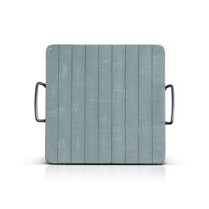 Rena Ottoman Tray with Metal Handle, 17 Inch Distressed Green Mahogany